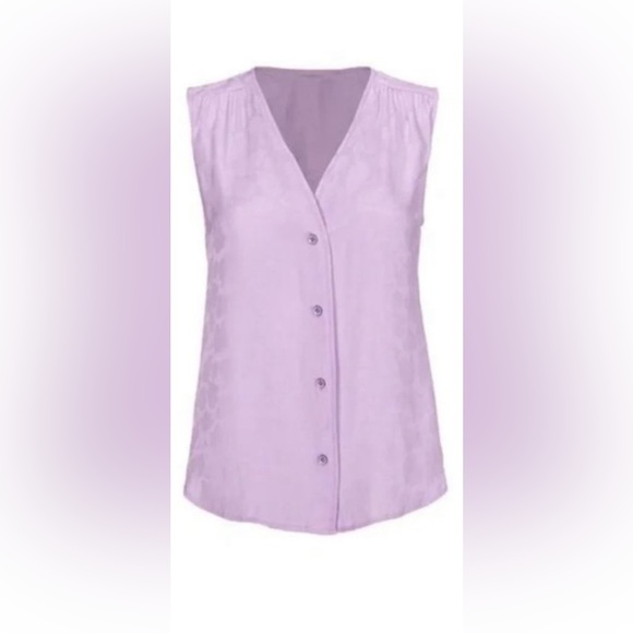 CAbi Lavender Lilac Rose Brocade Sleeveless Blouse with Enamel style buttons - Picture 13 of 14